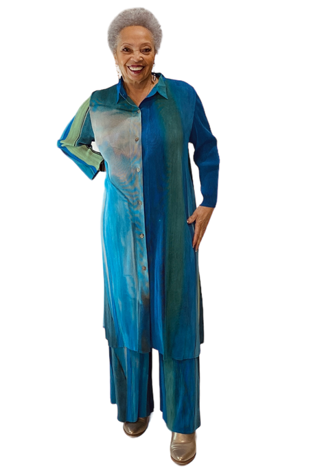 teal tunic and pant set by vanite couture