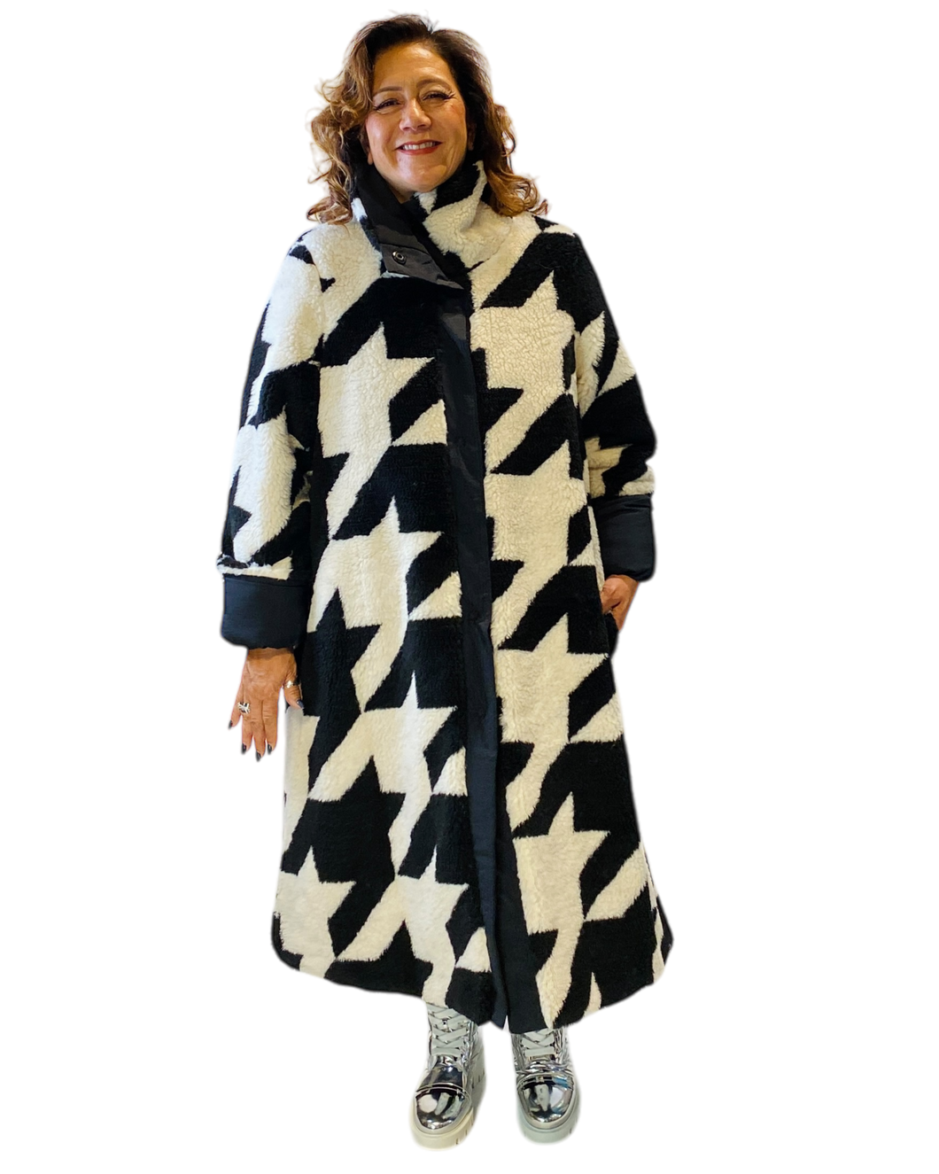 black & white faux fur reversible coat by luukaa