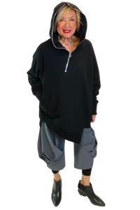 black asymmetric zipper hoodie by asparagus