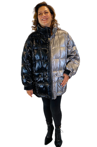 black and silver puffer coat by asparagus