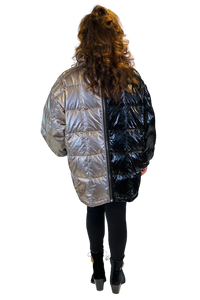 black and silver puffer coat by asparagus