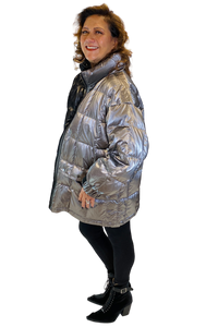 black and silver puffer coat by asparagus