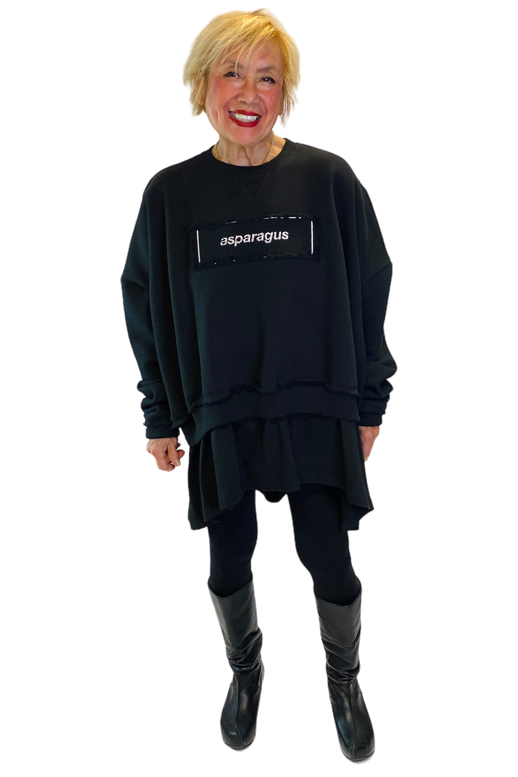 black logo tunic hoodie by asparagus