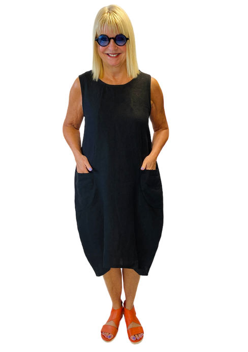 black linen tank dress with pockets by christopher calvin