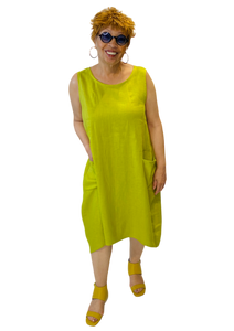 kiwi linen tank dress with pockets by christopher calvin