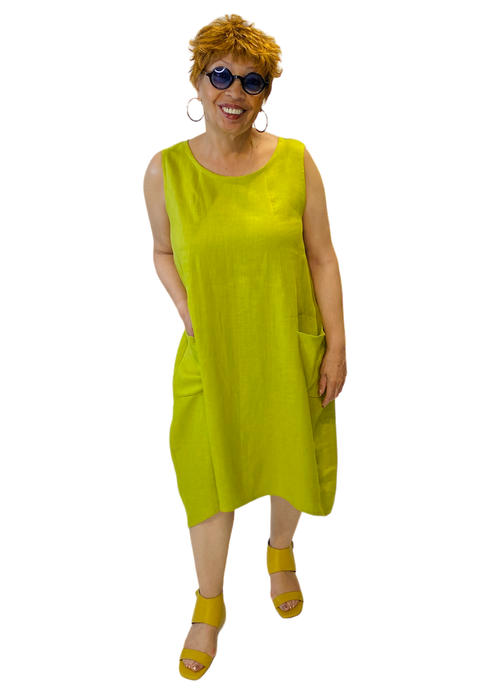 kiwi linen tank dress with pockets by christopher calvin