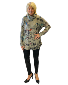 bicycle print cowl neck top by inoah