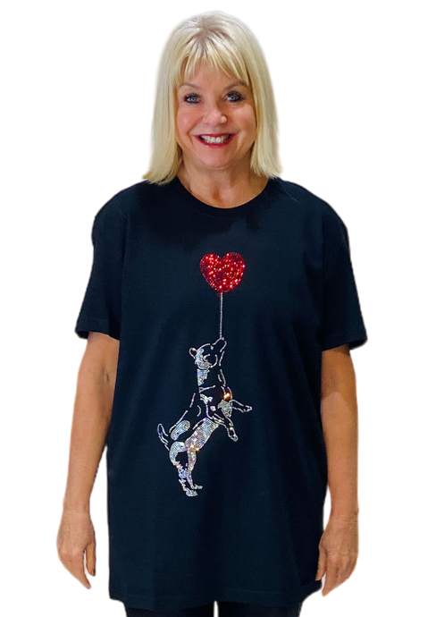 bedazzled dog and heart tee shirt by jianhui