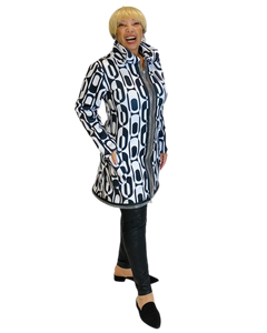 black & white neoprene coat w/ zippers by sohung designs