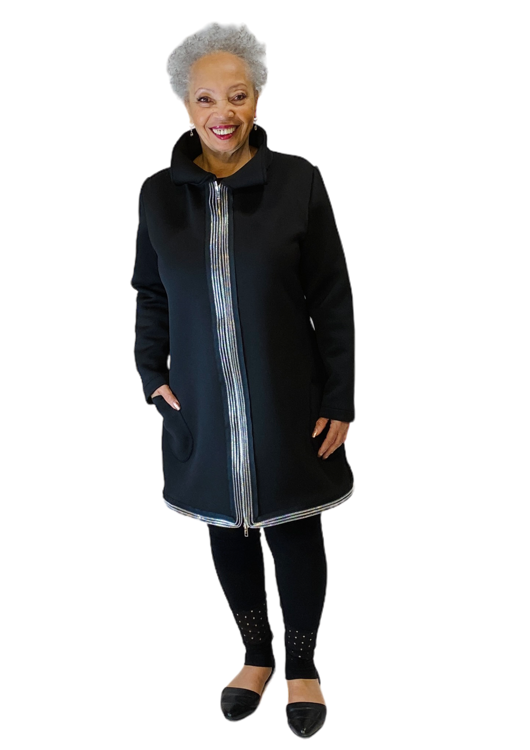 black neoprene coat w/ zippers by sohung designs