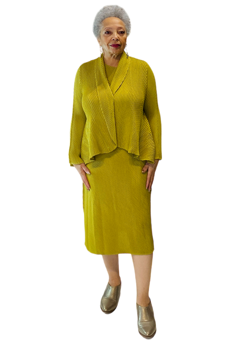 lemony/chartreuse dress and jacket set by vanite couture