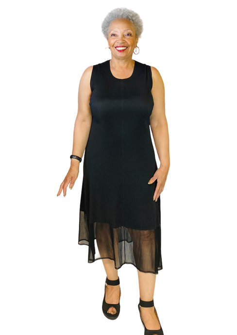 black permanent pleat sleeveless dress by vanite couture