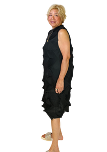 black sleeveless permanent square pleat dress from vanite couture