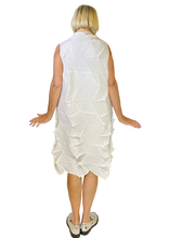 white sleeveless permanent square pleat dress from vanite couture