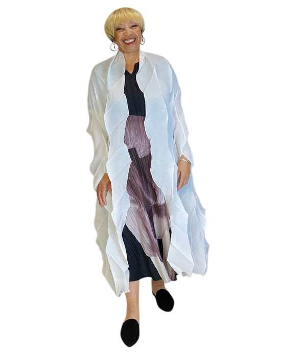 white permanent pleat duster by vanite couture