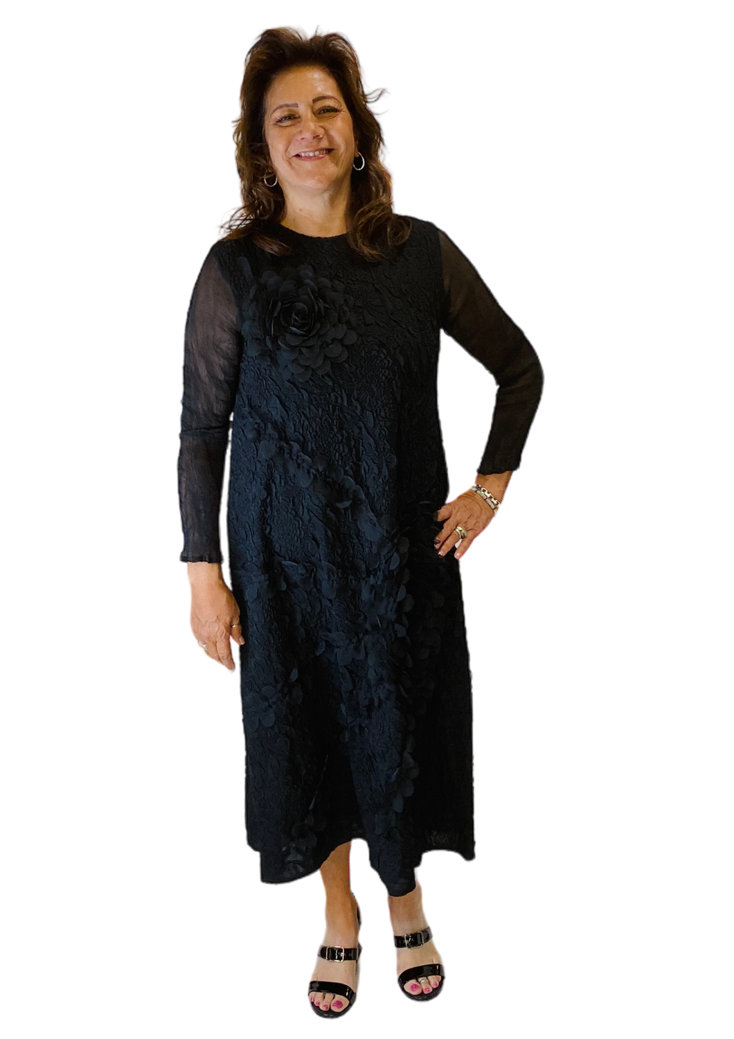 black embossed floral dress by vanite couture