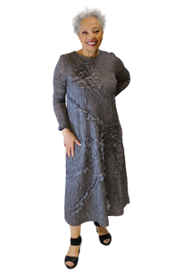 grey embossed texture floral dress by vanite couture