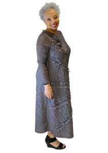 grey embossed texture floral dress by vanite couture