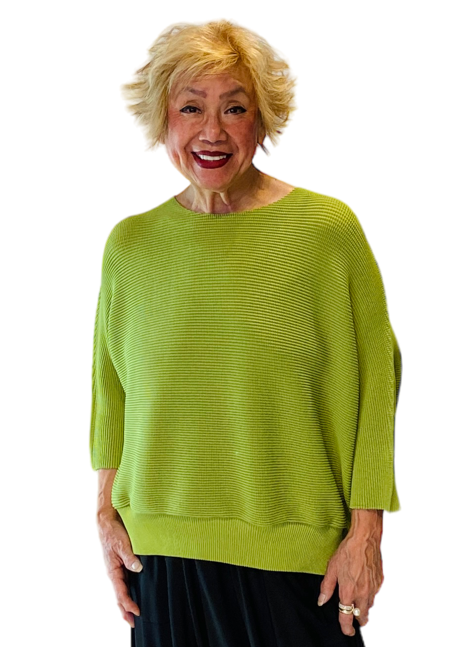 permanent pleat waffle texture green top by vanite couture