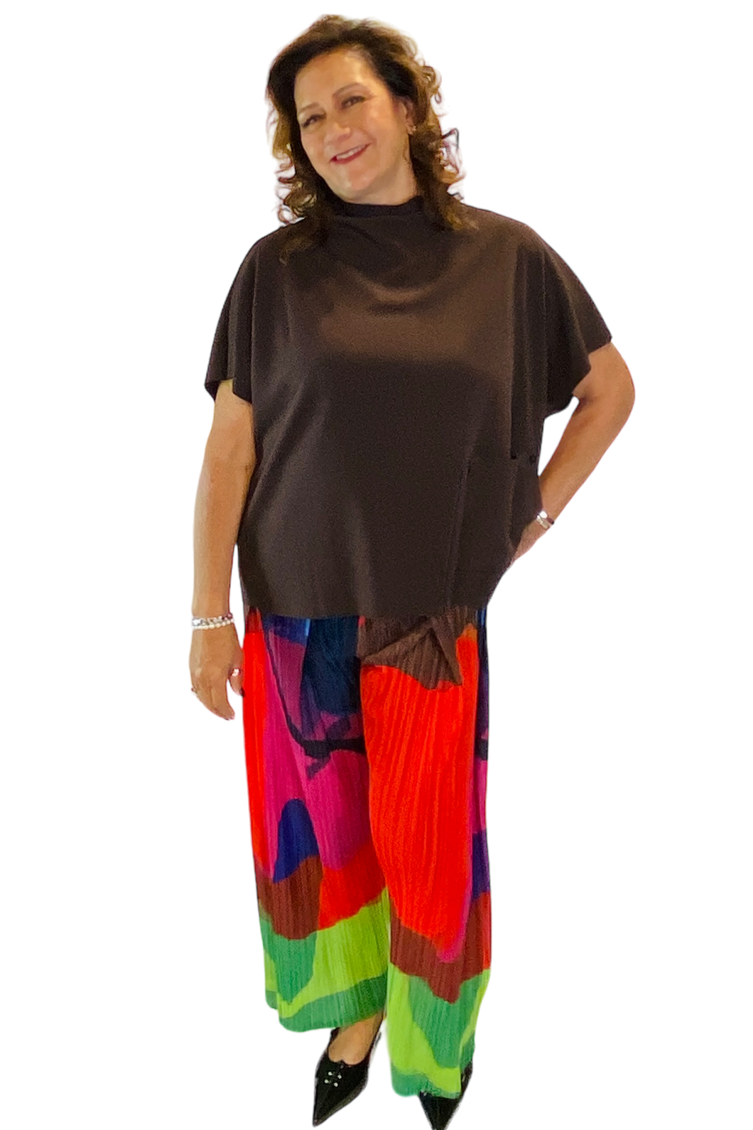 multicolor permanent pleat pants by vanite couture