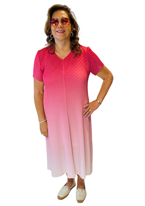 permanent pleat pink ombre dress by vanite couture