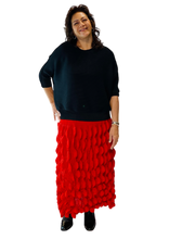 red popcorn texture skirt by vanite couture