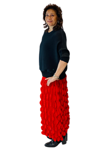 red popcorn texture skirt by vanite couture