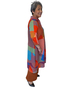 permanent pleat button front duster in fun and boistrous colors by vanite couture