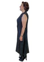 black vertical pleat shimmer dress