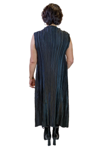 black vertical pleat shimmer dress