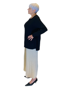 permanent pleat stripe cream palazzo pant by vanite couture