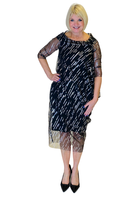 beautiful black & silver lined mesh special occasion dress by xenia